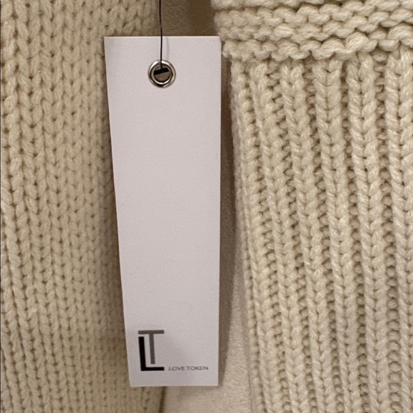 NWT 🔥Love Token Ivory Sweater Fur Large L Open Front Knit Fur Soft Suede Jacket - Picture 7 of 10